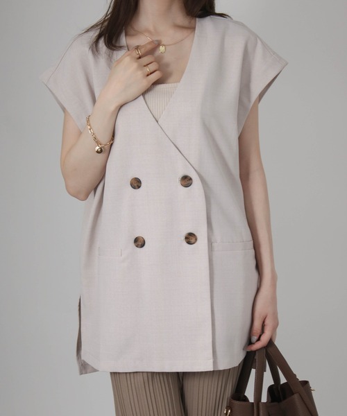 Social GIRL（ソーシャルガール）の「フレンチスリーブジャケット（ノーカラージャケット・レディース・アイボリー/ブラック/モカ・M）」の20枚目の写真