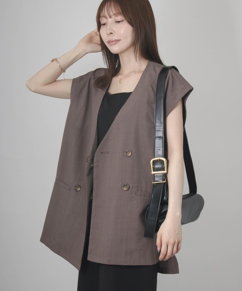 Social GIRL（ソーシャルガール）の「フレンチスリーブジャケット（ノーカラージャケット・レディース・アイボリー/ブラック/モカ・M）」の4枚目の写真