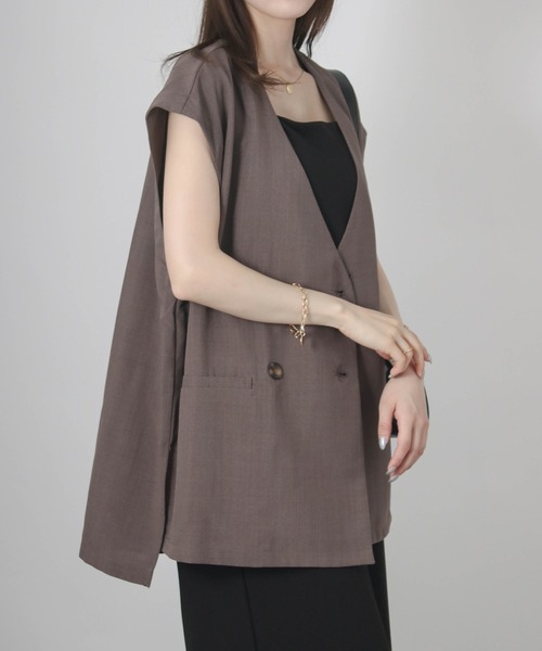 Social GIRL（ソーシャルガール）の「フレンチスリーブジャケット（ノーカラージャケット・レディース・アイボリー/ブラック/モカ・M）」の6枚目の写真