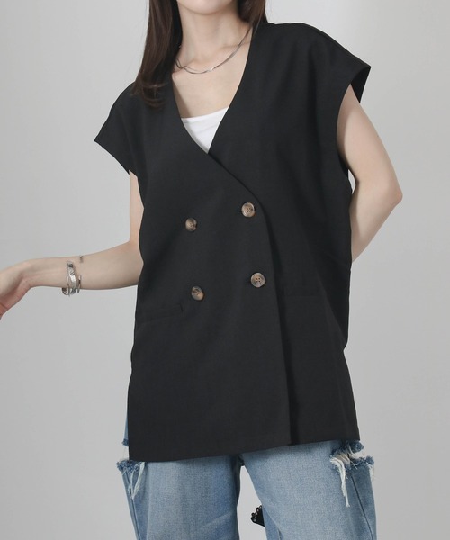 Social GIRL（ソーシャルガール）の「フレンチスリーブジャケット（ノーカラージャケット・レディース・アイボリー/ブラック/モカ・M）」の9枚目の写真