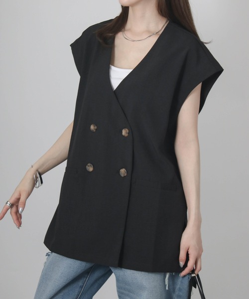 Social GIRL（ソーシャルガール）の「フレンチスリーブジャケット（ノーカラージャケット・レディース・アイボリー/ブラック/モカ・M）」の10枚目の写真