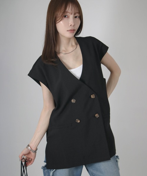 Social GIRL（ソーシャルガール）の「フレンチスリーブジャケット（ノーカラージャケット・レディース・アイボリー/ブラック/モカ・M）」の12枚目の写真