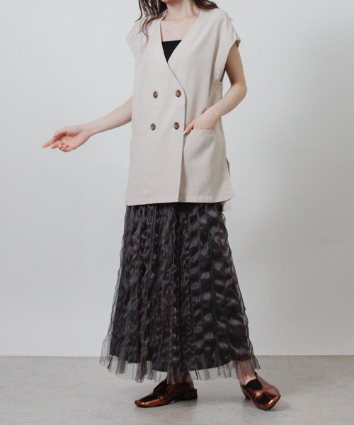 Social GIRL(ソーシャルガール)の「フレンチスリーブジャケット ダブルジャケット 半袖(ノーカラージャケット・レディース・アイボリー/ブラック/モカ・M)」の7枚目の写真