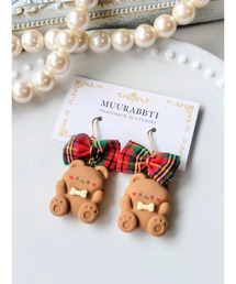 【MUURABBTI】チェックリボンとくまちゃんのピアス(MA)