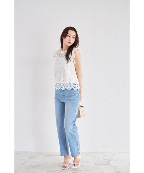 tocco closet(トッコ クローゼット)の「【ZOZO限定】ノースリーブ総レースブラウス(シャツ/ブラウス・レディース・ブルー/ホワイト/イエロー・M)」の4枚目の写真