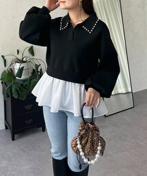 パールえり2wayスキッパーペプラムニット