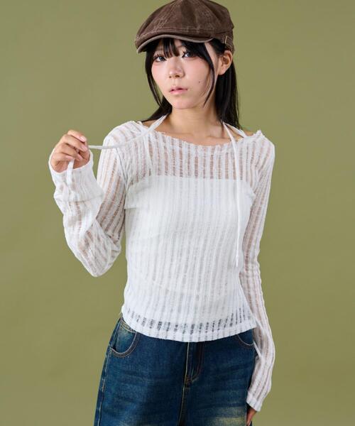 dispark(ディスパーク)の「DISPARK/チョーカーデザインニット(ニット/セーター・レディース・カーキ/ブラック/ホワイト・FREE)」の2枚目の写真