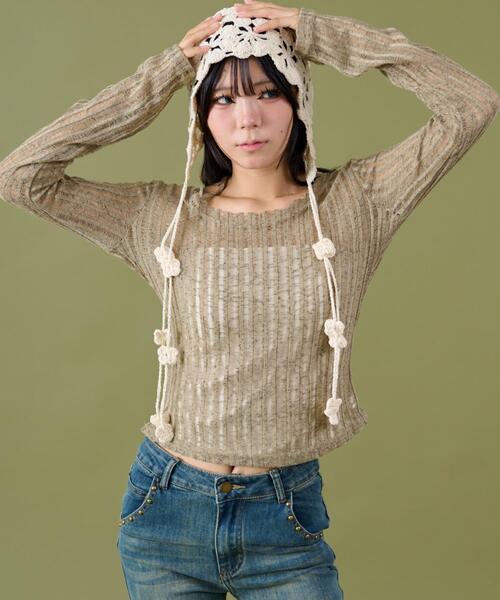 dispark(ディスパーク)の「DISPARK/チョーカーデザインニット(ニット/セーター・レディース・カーキ/ブラック/ホワイト・FREE)」の1枚目の写真