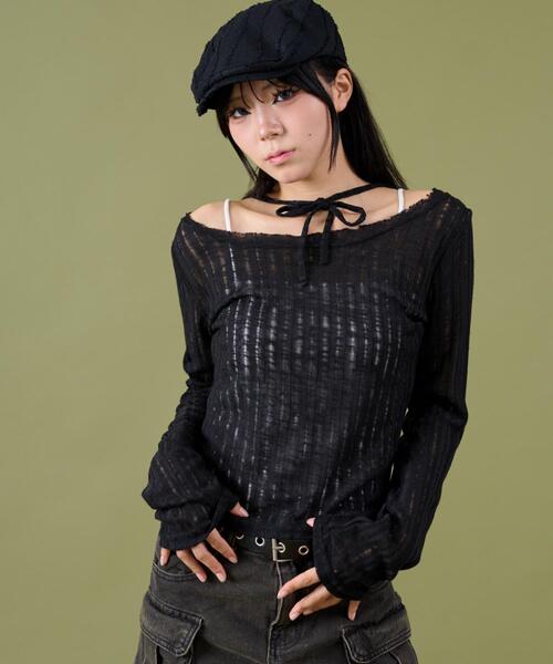 dispark(ディスパーク)の「DISPARK/チョーカーデザインニット(ニット/セーター・レディース・カーキ/ブラック/ホワイト・FREE)」の3枚目の写真