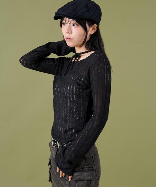 dispark(ディスパーク)の「DISPARK/チョーカーデザインニット(ニット/セーター・レディース・カーキ/ブラック/ホワイト・FREE)」の9枚目の写真