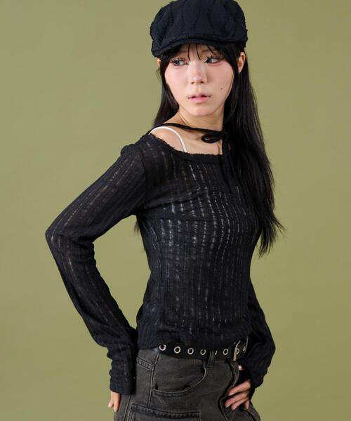 dispark(ディスパーク)の「DISPARK/チョーカーデザインニット(ニット/セーター・レディース・カーキ/ブラック/ホワイト・FREE)」の21枚目の写真