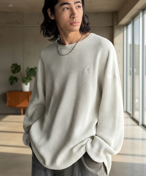 Classical Origin(クラシカルオリジン)の「「ヘビーウェイト一択。」綿100%ワッフルクルーネックビッグTシャツ/Cotton 100% Waffle Crew Neck Big T-Shirt(Tシャツ/カットソー・メンズ・ブラック/杢グレー/オートミール・SMALL/MEDIUM/LARGE)」の3枚目の写真
