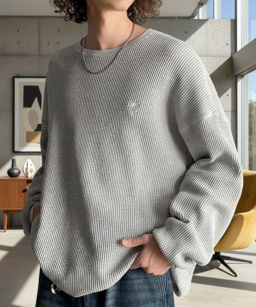 Classical Origin(クラシカルオリジン)の「「ヘビーウェイト一択。」綿100%ワッフルクルーネックビッグTシャツ/Cotton 100% Waffle Crew Neck Big T-Shirt(Tシャツ/カットソー・メンズ・ブラック/杢グレー/オートミール・SMALL/MEDIUM/LARGE)」の2枚目の写真