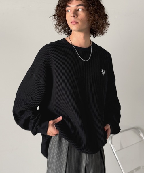 Classical Origin(クラシカルオリジン)の「「ヘビーウェイト一択。」綿100%ワッフルクルーネックビッグTシャツ/Cotton 100% Waffle Crew Neck Big T-Shirt(Tシャツ/カットソー・メンズ・ブラック/杢グレー/オートミール・SMALL/MEDIUM/LARGE)」の7枚目の写真