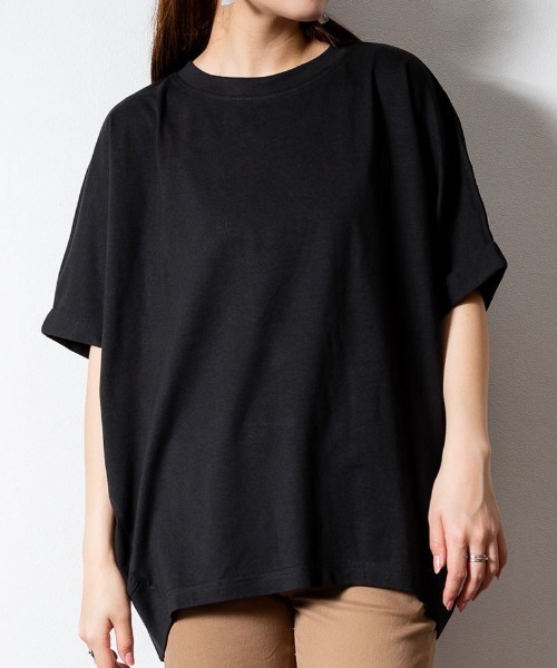 RCD(アールシーディー)の「ゆったりロールアップカットソー(Tシャツ/カットソー・レディース・杢グレー/カーキ/ブラック/オフホワイト・LL~3L/M-L)」の1枚目の写真