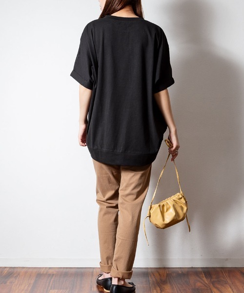 RCD(アールシーディー)の「ゆったりロールアップカットソー(Tシャツ/カットソー・レディース・杢グレー/カーキ/ブラック/オフホワイト・LL~3L/M-L)」の22枚目の写真