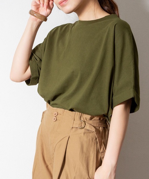 RCD(アールシーディー)の「ゆったりロールアップカットソー(Tシャツ/カットソー・レディース・杢グレー/カーキ/ブラック/オフホワイト・LL~3L/M-L)」の14枚目の写真