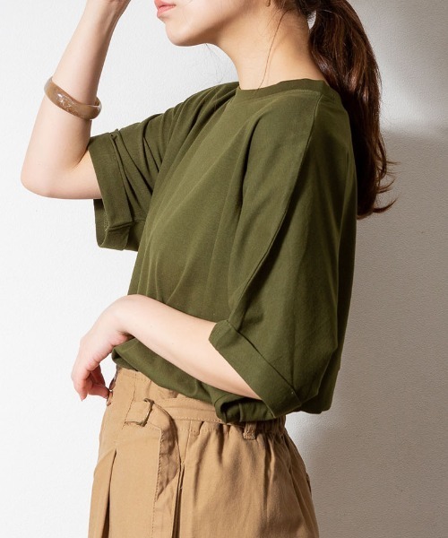 RCD(アールシーディー)の「ゆったりロールアップカットソー(Tシャツ/カットソー・レディース・杢グレー/カーキ/ブラック/オフホワイト・LL~3L/M-L)」の15枚目の写真