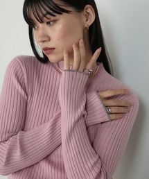 【forksy.】配色 ボトルハイネックリブニットプルオーバー〈吸湿発熱〉スモークピンク