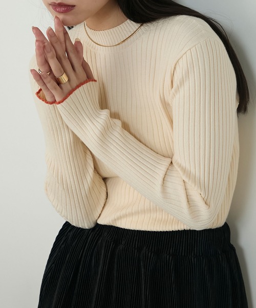 【forksy.】配色 ボトルハイネックリブニットプルオーバー〈吸湿発熱〉