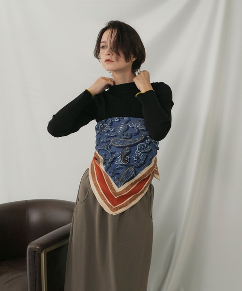 forksy.】配色 ボトルハイネックリブニットプルオーバー〈吸湿発熱