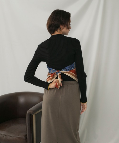 forksy.】配色 ボトルハイネックリブニットプルオーバー〈吸湿発熱