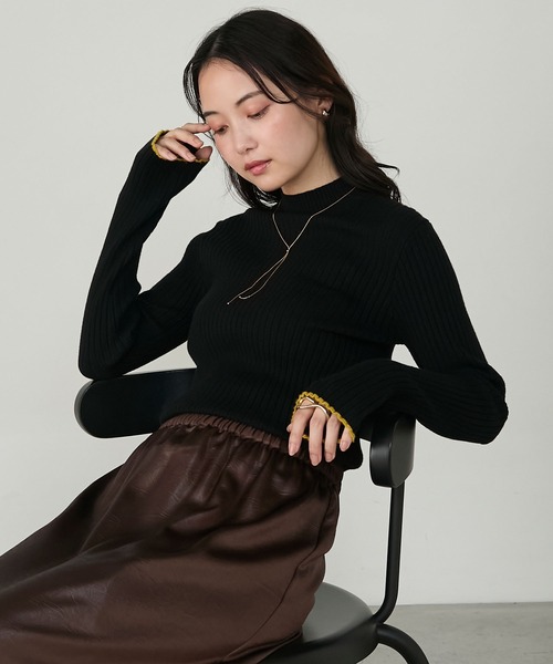 セール】【forksy.】配色 ボトルハイネックリブニットプルオーバー