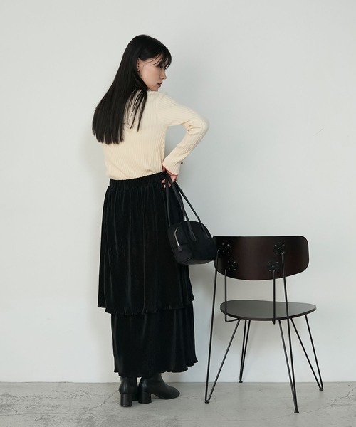 forksy.】配色 ボトルハイネックリブニットプルオーバー〈吸湿発熱