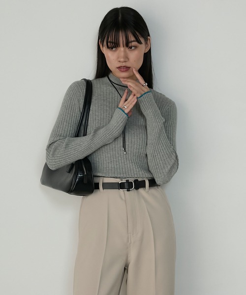 セール】【forksy.】配色 ボトルハイネックリブニットプルオーバー