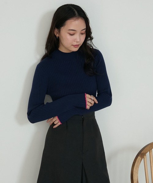 forksy.】配色 ボトルハイネックリブニットプルオーバー〈吸湿発熱