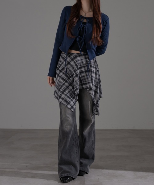 apres jour mignon（アプレジュールミニョン）の「フロントリボントップス【ZOZOTOWN限定アイテム】（Tシャツ/カットソー・レディース・ブラウン系その他/グレー/ネイビー・フリー/X-LARGE）」の6枚目の写真