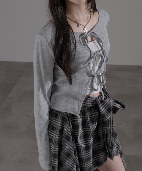 apres jour mignon（アプレジュールミニョン）の「フロントリボントップス【ZOZOTOWN限定アイテム】（Tシャツ/カットソー・レディース・ブラウン系その他/グレー/ネイビー・フリー/X-LARGE）」の8枚目の写真