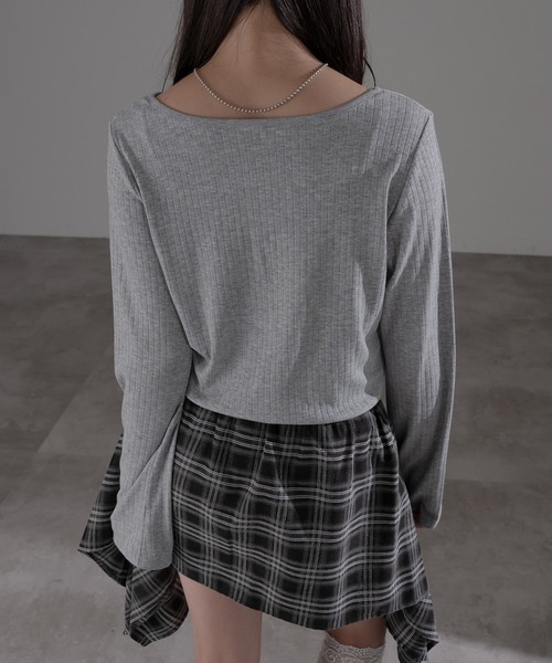 apres jour mignon（アプレジュールミニョン）の「フロントリボントップス【ZOZOTOWN限定アイテム】（Tシャツ/カットソー・レディース・ブラウン系その他/グレー/ネイビー・フリー/X-LARGE）」の10枚目の写真