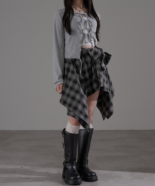 apres jour mignon（アプレジュールミニョン）の「フロントリボントップス【ZOZOTOWN限定アイテム】（Tシャツ/カットソー・レディース・ブラウン系その他/グレー/ネイビー・フリー/X-LARGE）」の11枚目の写真