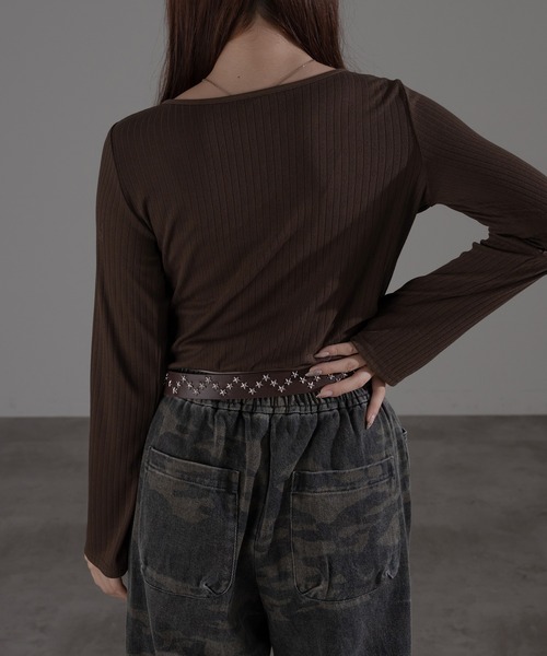 apres jour mignon（アプレジュールミニョン）の「フロントリボントップス【ZOZOTOWN限定アイテム】（Tシャツ/カットソー・レディース・ブラウン系その他/グレー/ネイビー・フリー/X-LARGE）」の15枚目の写真
