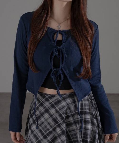 apres jour mignon（アプレジュールミニョン）の「フロントリボントップス【ZOZOTOWN限定アイテム】（Tシャツ/カットソー・レディース・ブラウン系その他/グレー/ネイビー・フリー/X-LARGE）」の17枚目の写真