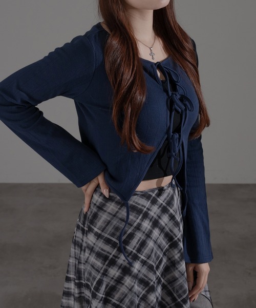 apres jour mignon（アプレジュールミニョン）の「フロントリボントップス【ZOZOTOWN限定アイテム】（Tシャツ/カットソー・レディース・ブラウン系その他/グレー/ネイビー・フリー/X-LARGE）」の18枚目の写真