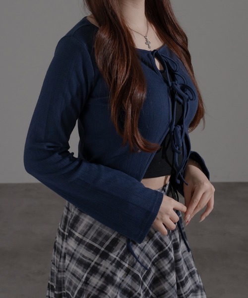 apres jour mignon（アプレジュールミニョン）の「フロントリボントップス【ZOZOTOWN限定アイテム】（Tシャツ/カットソー・レディース・ブラウン系その他/グレー/ネイビー・フリー/X-LARGE）」の19枚目の写真