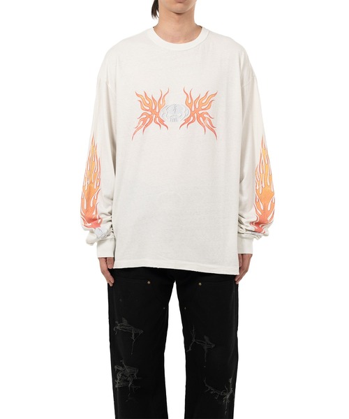 KAMIYA（カミヤ）の「"Skull Flame" Distressed L/S T-shirt（Tシャツ/カットソー・メンズ・ブラック/ホワイト/ブラウン・M/L/S）」の5枚目の写真