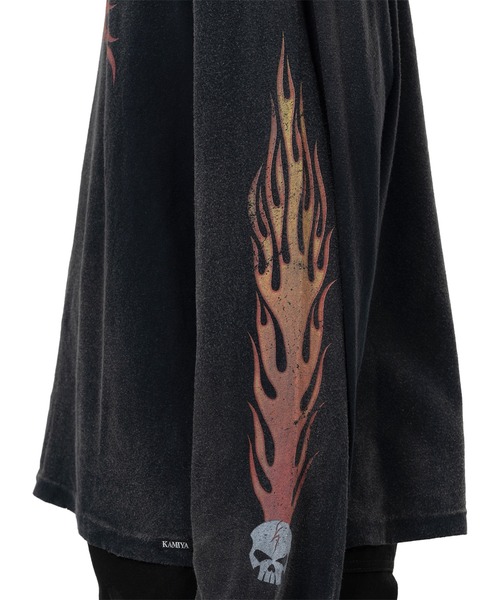 KAMIYA（カミヤ）の「"Skull Flame" Distressed L/S T-shirt（Tシャツ/カットソー・メンズ・ブラック/ホワイト/ブラウン・M/L/S）」の16枚目の写真