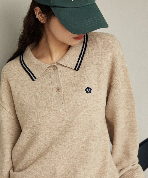 美品 半袖ニットポロシャツ ピンク ニット セーター ワンポイント 刺繍ロゴ 美品 半袖ニットポロシャツ ピンク ニット セーター ワン