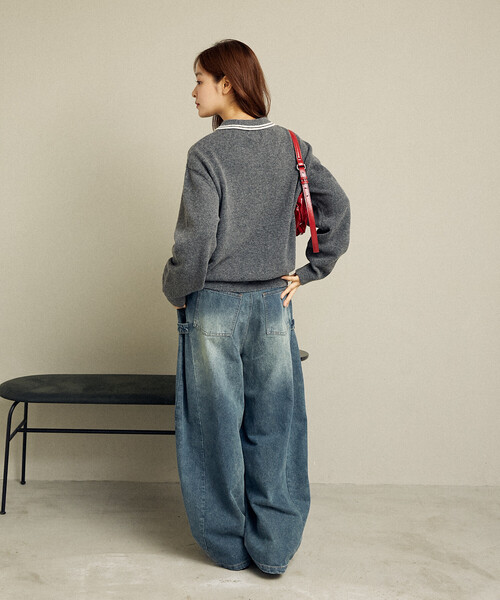 PUBLUX（パブリュクス）の「MARY QUANT × PUBLUX/マリークワント 襟ライン ワンポイント刺繍 ニット ポロシャツ　限定展開（ニット/セーター・レディース・サックスブルー/チャコールグレー/ベージュ/ピンク・ﾌﾘ-）」の8枚目の写真