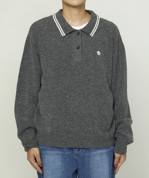 PUBLUX（パブリュクス）の「MARY QUANT × PUBLUX/マリークワント 襟ライン ワンポイント刺繍 ニット ポロシャツ　限定展開（ニット/セーター・レディース・サックスブルー/チャコールグレー/ベージュ/ピンク・ﾌﾘ-）」の22枚目の写真