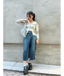 Desigual | デニム×ニット　アシンメトリーウエスト膝丈スカート　フロントスリット付き(デニムスカート)