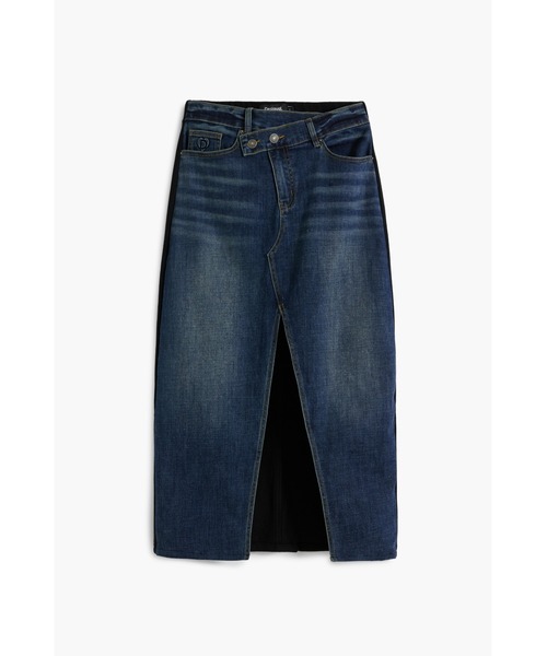 Desigual(デシグアル)の「デニム×ニット アシンメトリーウエスト膝丈スカート フロントスリット付き(デニムスカート・レディース・ブルー・XS/S/M/L/XL)」の5枚目の写真