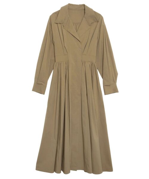 オープンカラーフィット＆フレアワンピース（ワンピース）｜ELENDEEK