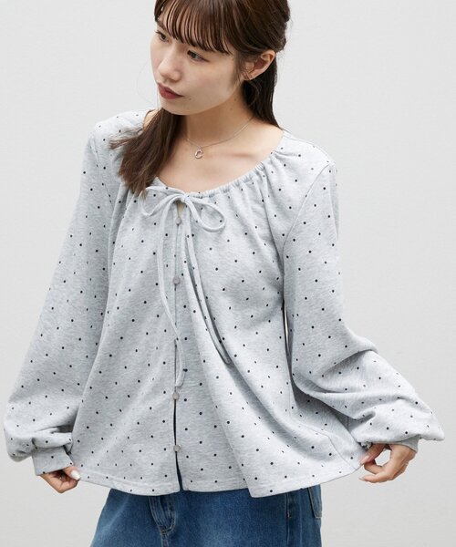 DISCOAT(ディスコート)の「【umm.】ギャザーリボンプルオーバー(Tシャツ/カットソー・レディース・ネイビー/グレー・FREE)」の1枚目の写真