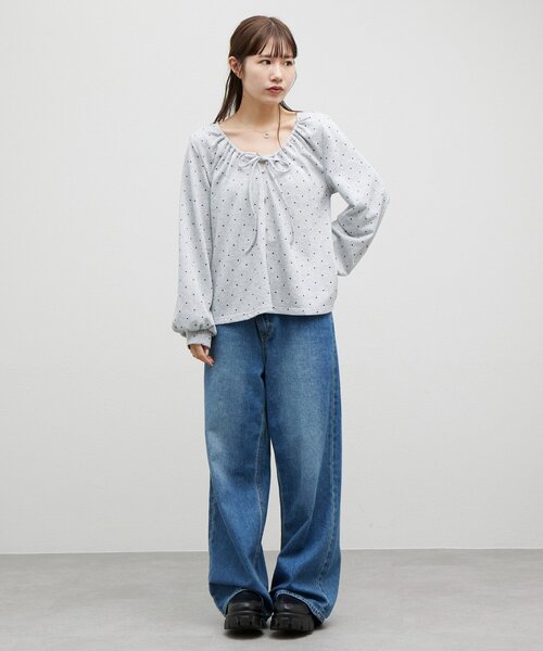 DISCOAT(ディスコート)の「【umm.】ギャザーリボンプルオーバー(Tシャツ/カットソー・レディース・ネイビー/グレー・FREE)」の14枚目の写真