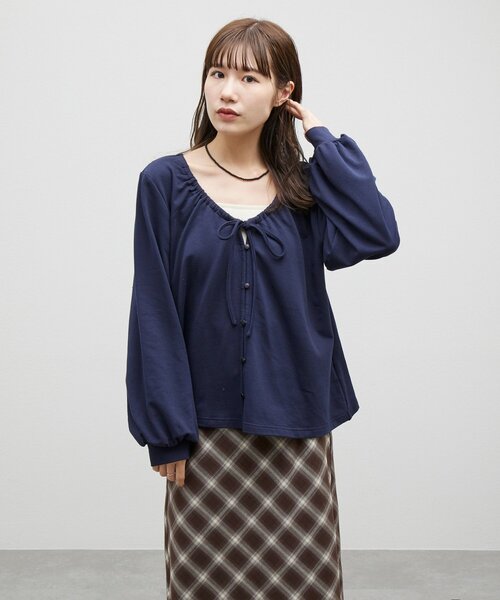 DISCOAT(ディスコート)の「【umm.】ギャザーリボンプルオーバー(Tシャツ/カットソー・レディース・ネイビー/グレー・FREE)」の7枚目の写真