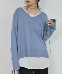 GALLARDAGALANTE ホワイト Vネック ニット GALLARDAGALANTE ニット セーター 深Vニットプルオーバー